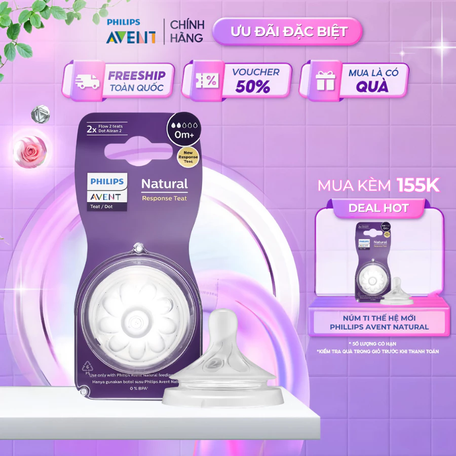 Núm Ti Philips Avent Natural Cổ Rộng Đủ Size, Núm Ty Mô Phỏng Tự Nhiên Cho Trẻ Sơ Sinh Chính Hãng