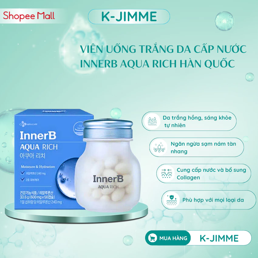 Viên Uống Trắng Da Cấp Nước InnerB Aqua Hàn Quốc, Lọ 56 Viên Giúp Cấp Ẳm Cho Da Căng Bóng Mịn Màng