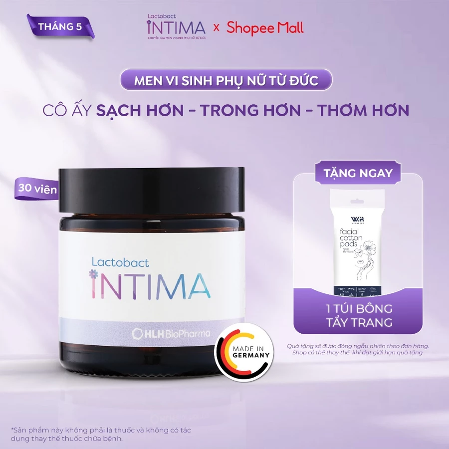 Men vi sinh phụ khoa Lactobact Intima bổ sung lợi khuẩn, Cranberry, D-Mannose từ Đức 1 hộp 30 viên