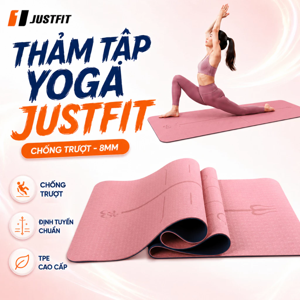 Thảm Yoga Tập Gym Định Tuyến 2 lớp 6 - 8mm-10mm cao cấp, gấp gọn, du lịch tiện lợi