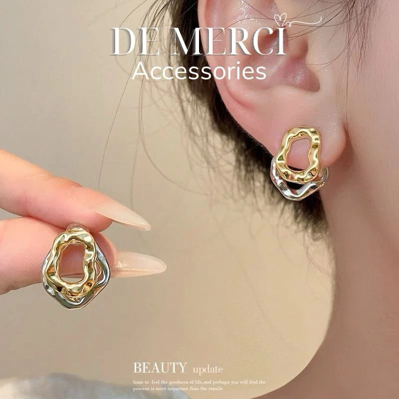Khuyên tai nữ bạc 925 DE MERCI ACCESSORIES hình học kết hợp phủ bóng phụ kiện trang sức nữ cá tính BT016